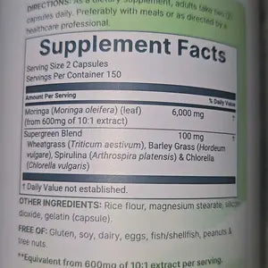 Moringa Oleifera 6,000mg Equivalent, Supergreens Blend of Wheatgrass, Barley Grass, Spirulina, & Chlorella