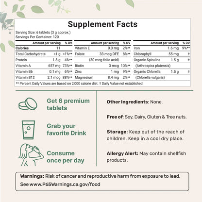 Organic Spirulina & Chlorella Tablets