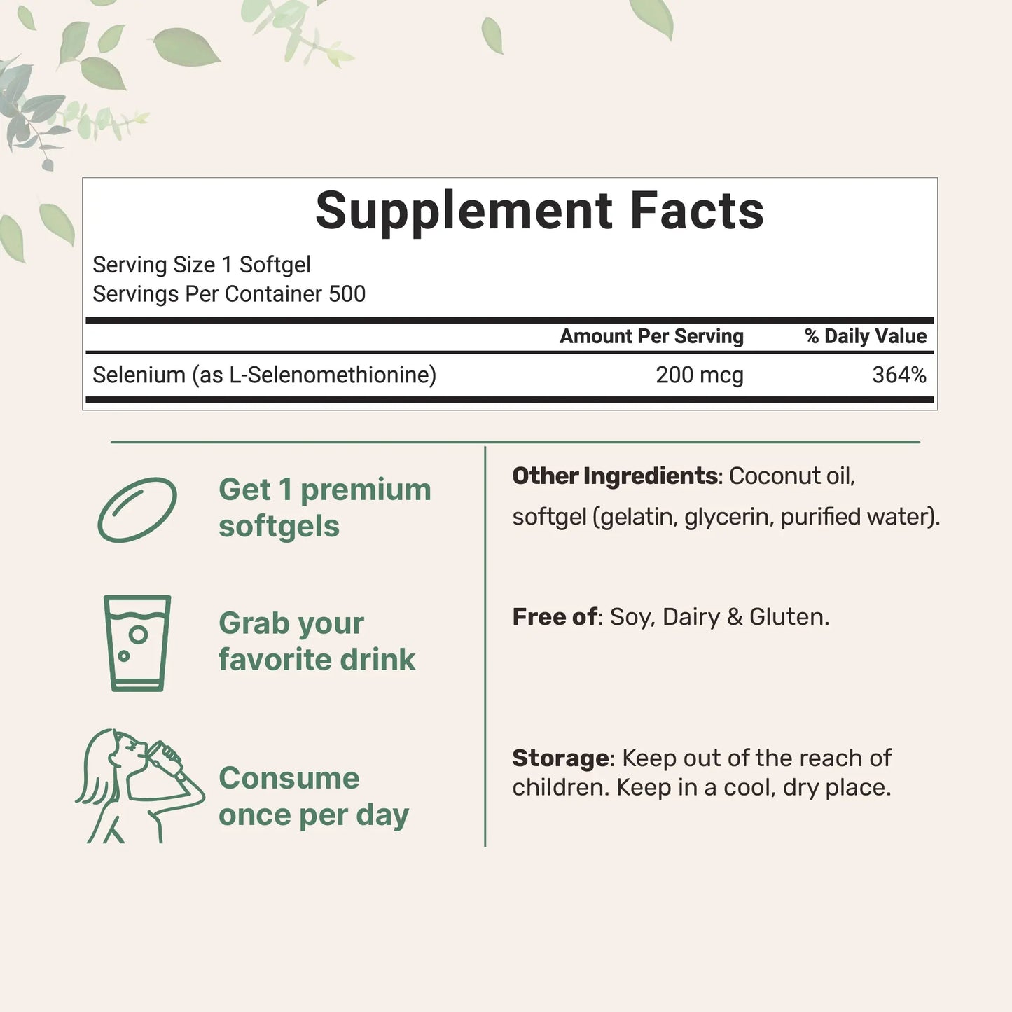 Selenium Supplement 200mcg with Coconut Oil