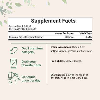 Selenium Supplement 200mcg with Coconut Oil