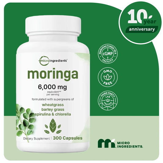 Moringa Oleifera 6,000mg Equivalent, Supergreens Blend of Wheatgrass, Barley Grass, Spirulina, & Chlorella